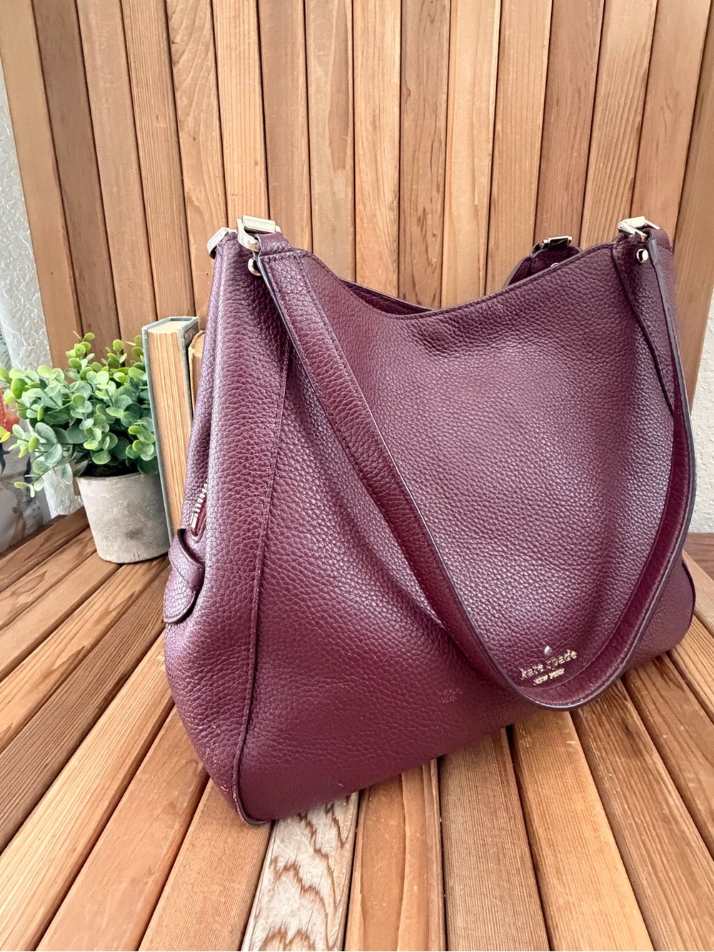Kate Spade Pebbled Leather Shoulder Tote in Burgundy Wine - Picture 5 of 12